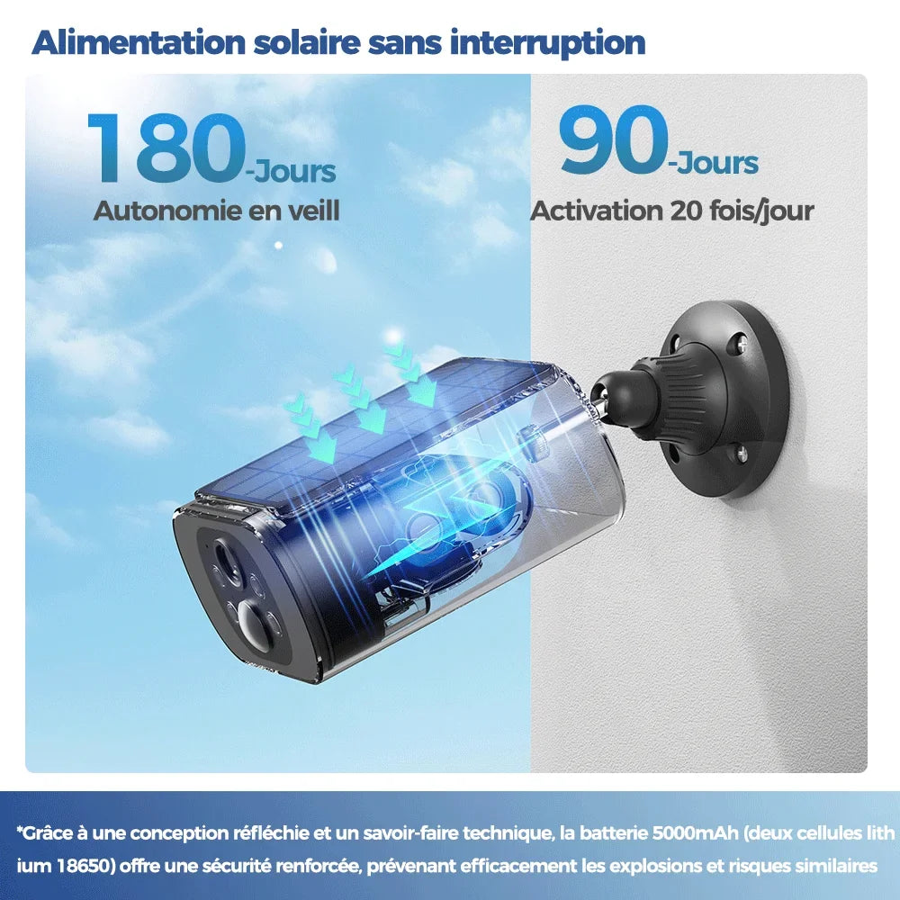 Caméra Solaire Extérieure Wi-Fi 4MP avec Vision Nocturne